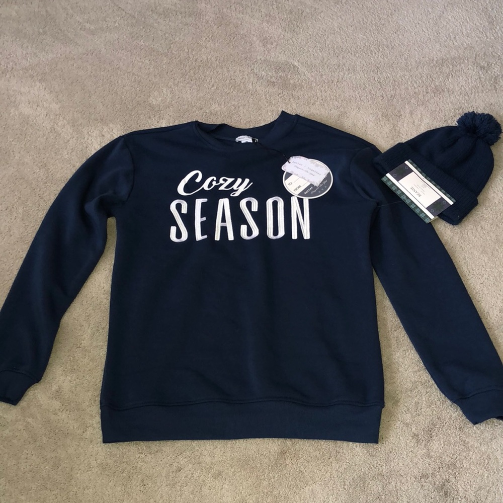 Better Together Cozy Season‎ Sweatshirt Beanie Hat Set XS Oversized Navy Blue
